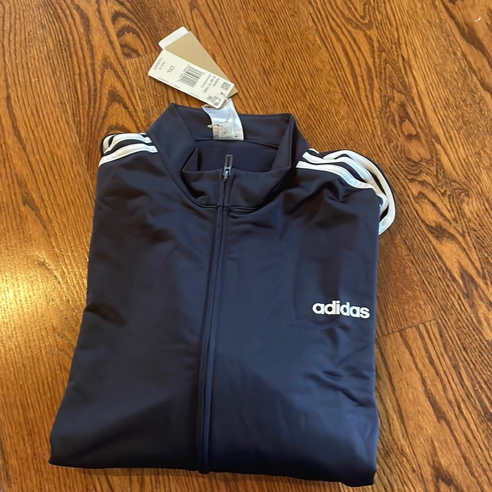 NWT adidas navy & white Mens 2XL tricot zipper jacket